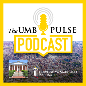 UMB Pulse podcast logo with Davidge Hall photo