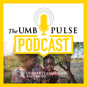 UMB Pulse Podcast logo with a woman holding a child