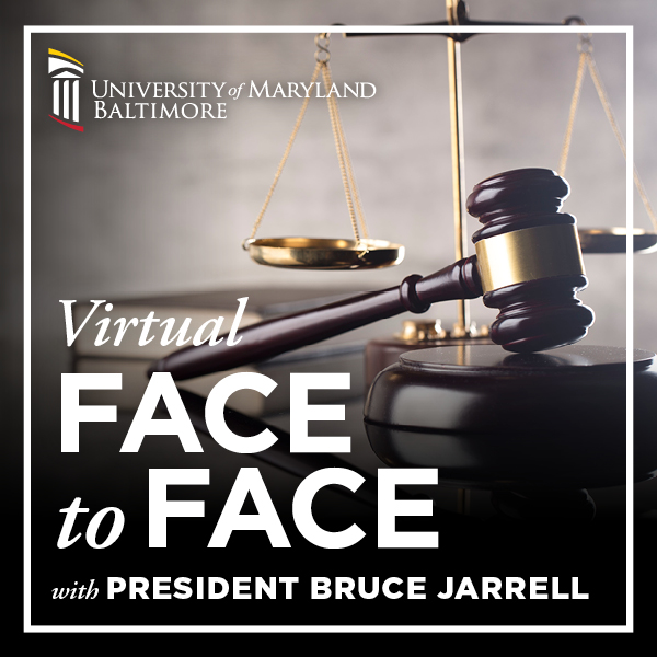 gavel with the words Face to Face with President Bruce Jarrell