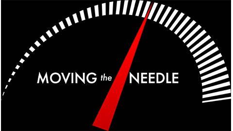 Moving the Needle logo showing a dial with pointer and measurement units.