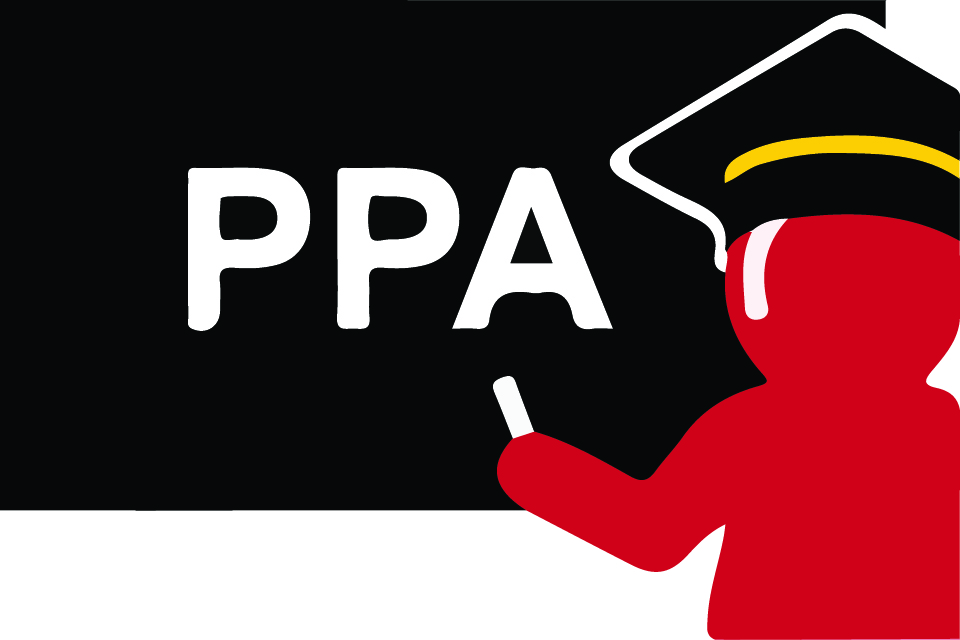 PPA Molecule Man wearing a graduation cap