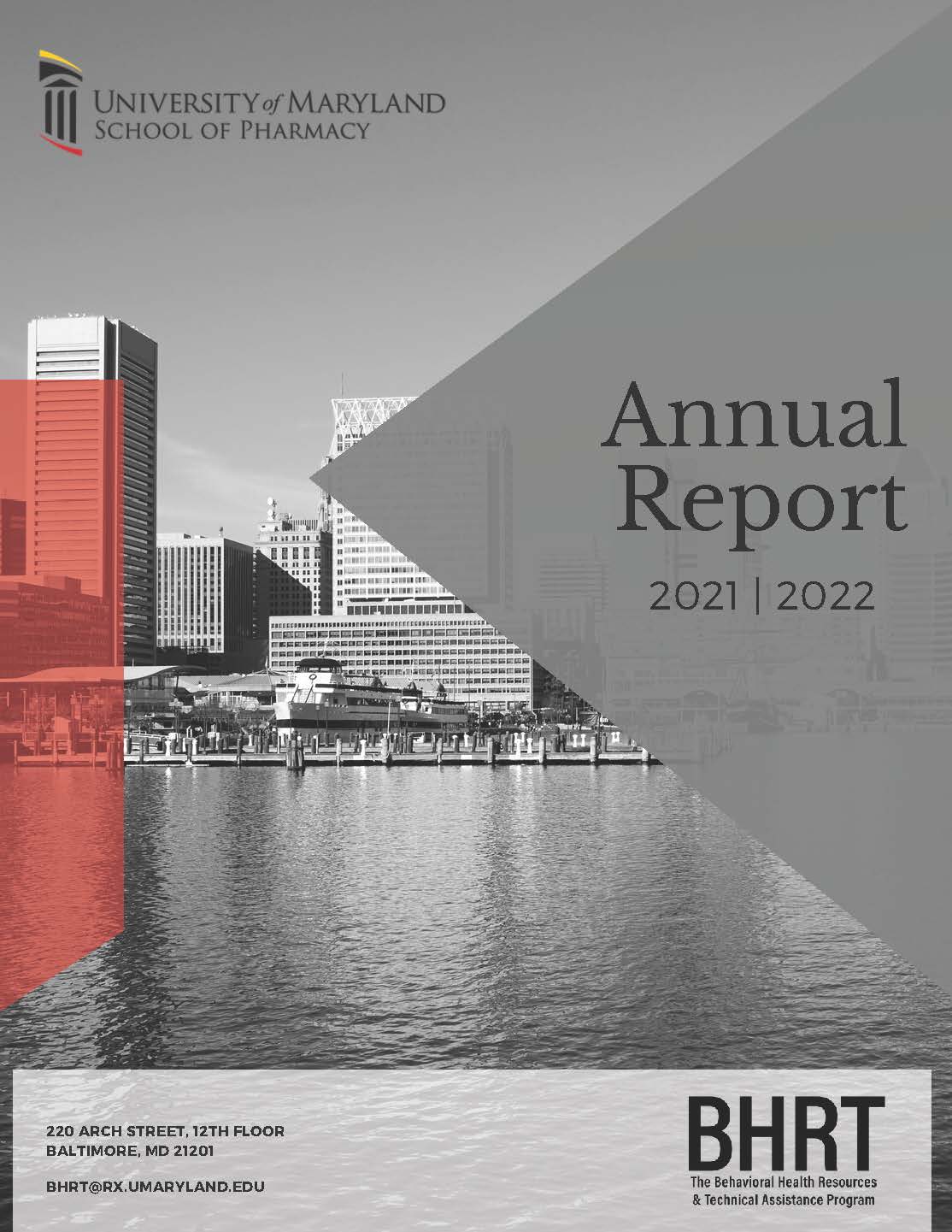 Cover of the BHRT 2021-22 annual report with a photo of the Inner Harbor