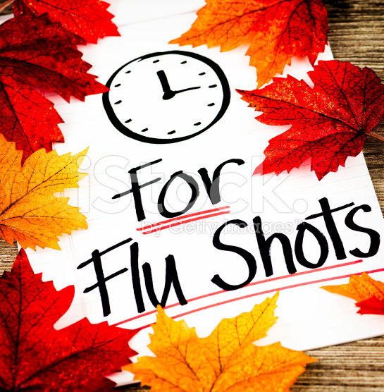 Fall leaves with a clock - Time for flu shot