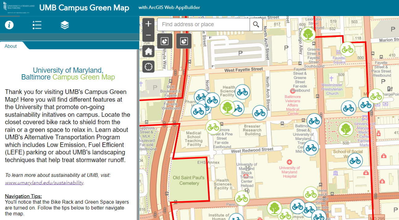 screenshot of campus sustainability map