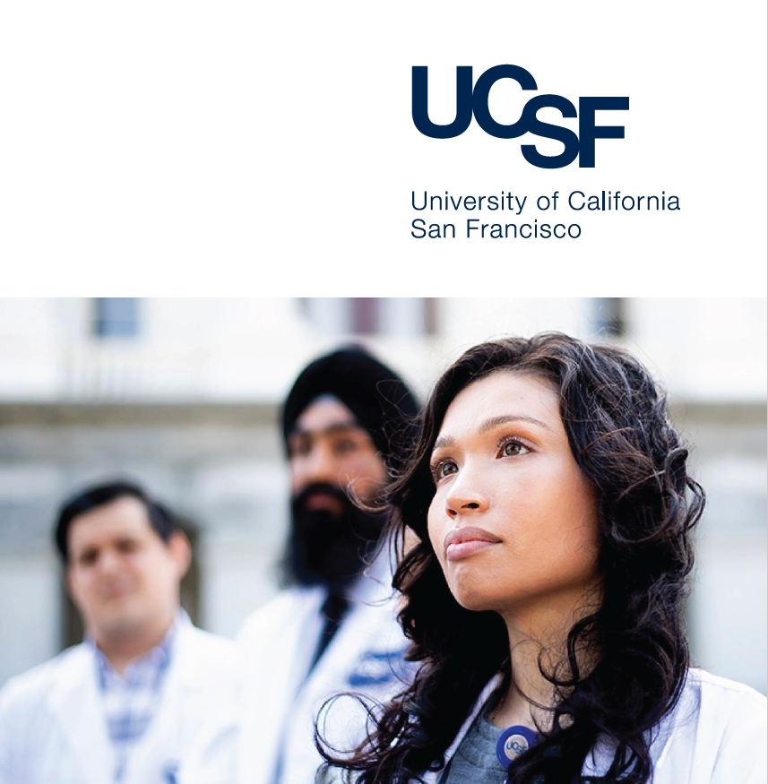 UCSF logo, image of three UCSF students