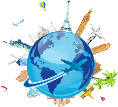 Globe depicting various methods of travel