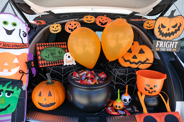 trunk with Halloween decorations
