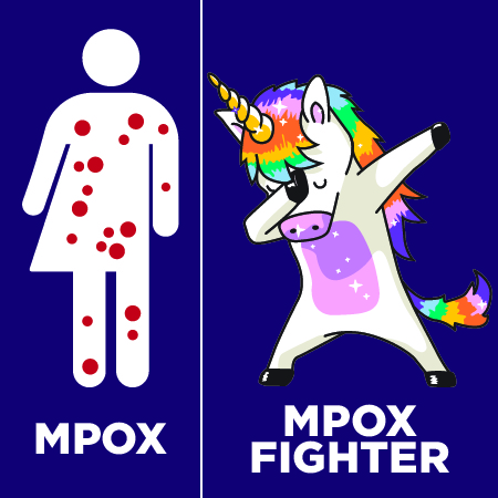 an mpox graphic of a rainbow unicorn