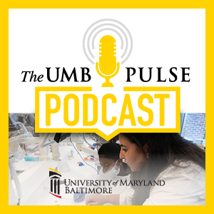 UMB Pulse Podcast logo with woman in white coat helping boy in white coat