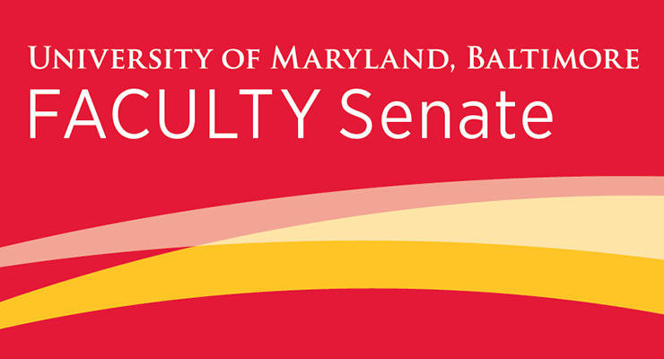 University of Maryland, Baltimore Faculty Senate on red and yellow background