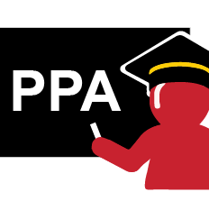person in cap and gown in front of the words PPA