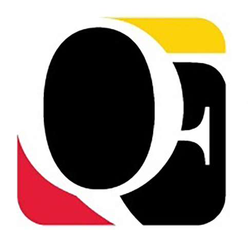 QF on red, yellow and black background