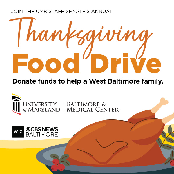 Thanksgiving food drive graphic with picture of turkey on a platter