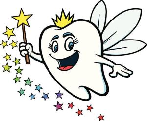 graphic of a tooth with wand, wings, and crown