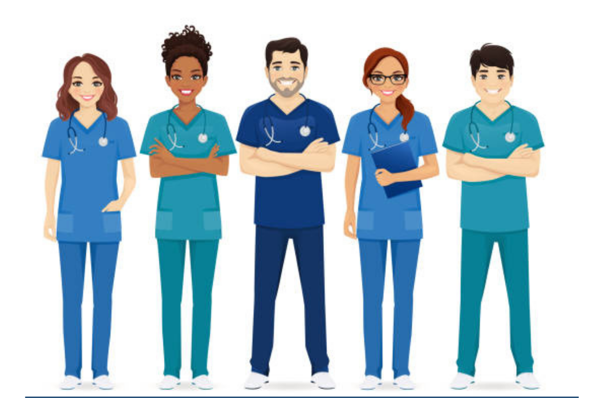 illustration of nurses wearing various scrubs