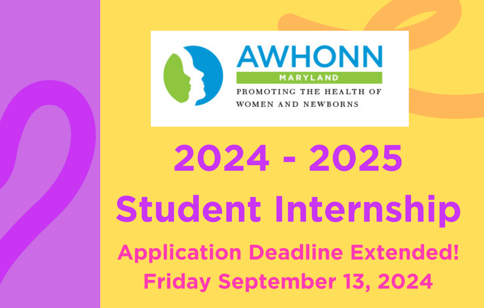 2024 - 2025 Student Internship Application Deadline Extended! Friday, September 13, 2024