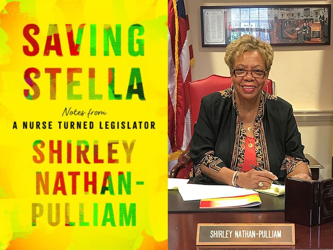 'Saving Stella' book cover and Senator Nathan-Pulliam
