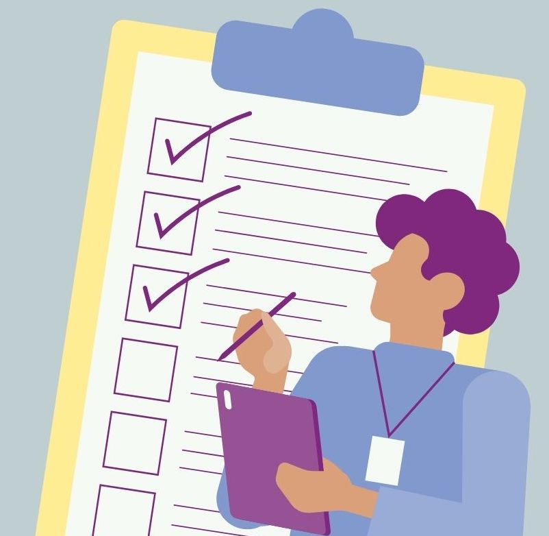 graphic of person holding clipboard with checklist