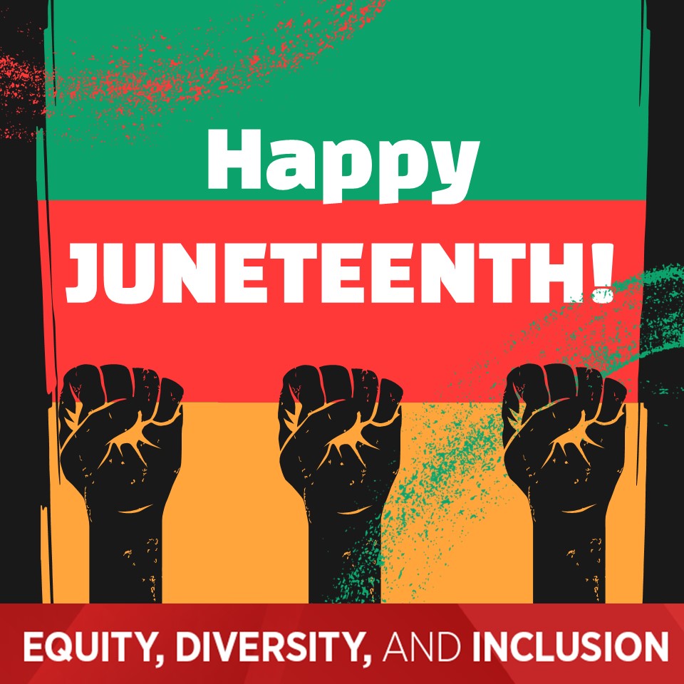 Red, green, yellow, and black image celebrating Juneteenth