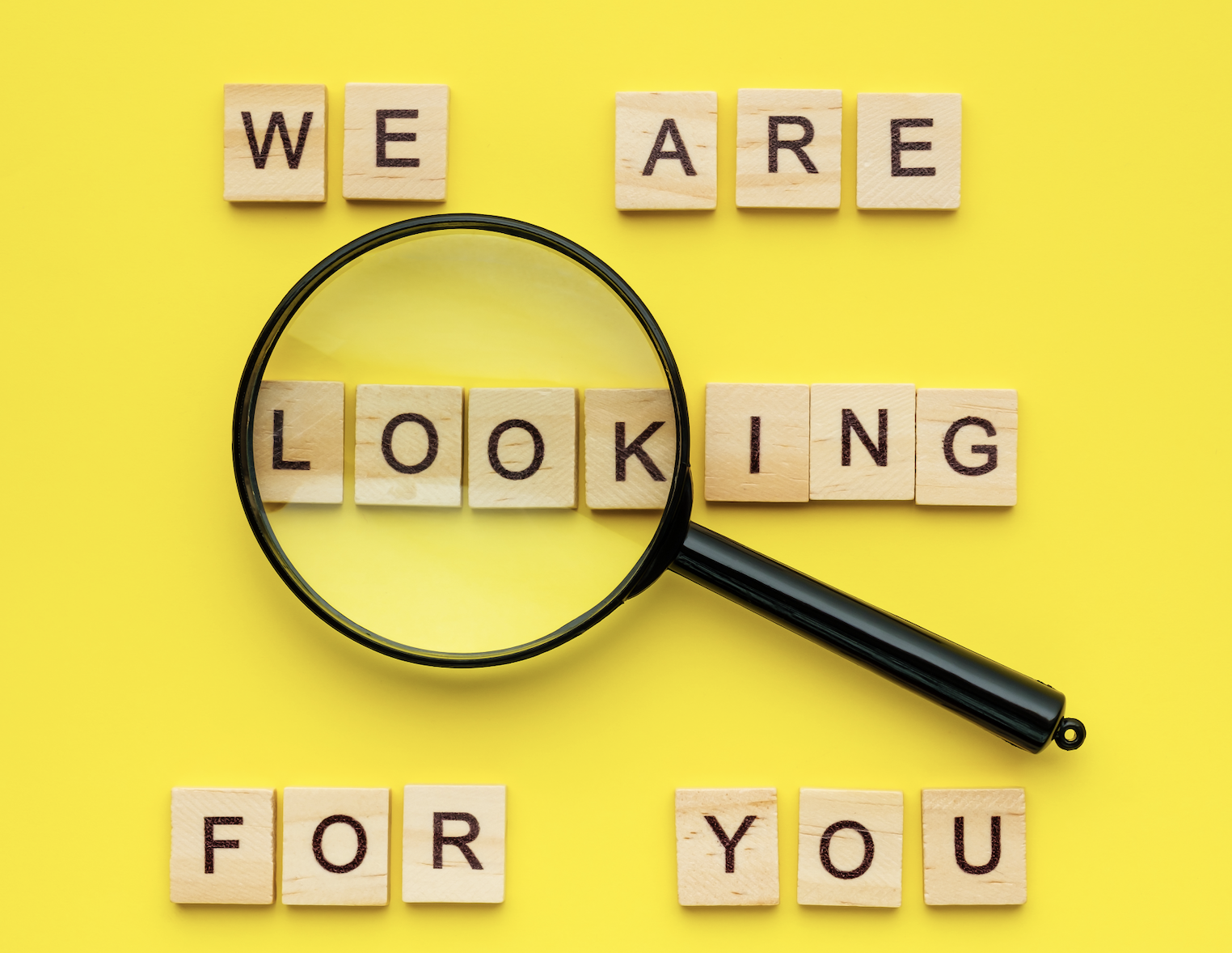 We are looking for you on yellow background with magnifying glass