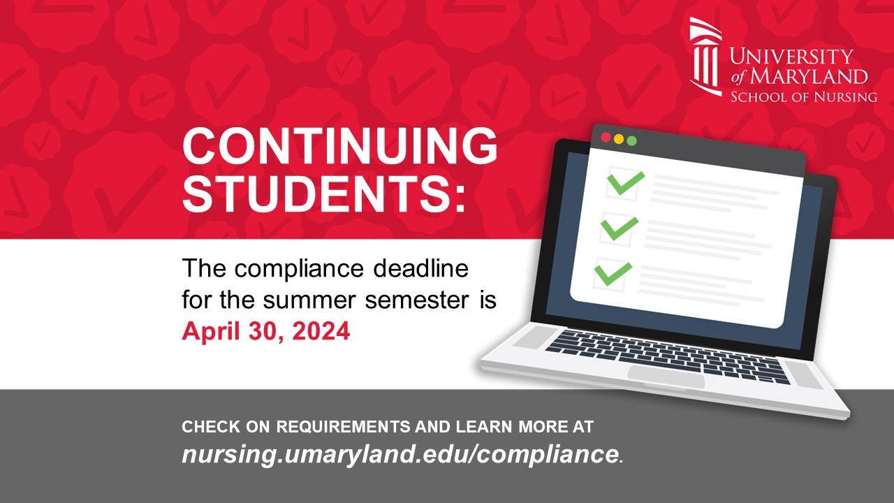 computer with check marks on screen | Continuing Students: The compliance deadline for the summer semester is April 30, 2024.