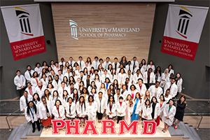 A group photo of the PharmD class of 2028 at their white coat ceremony