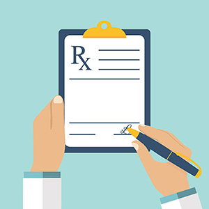 Graphic of a person writing a prescription