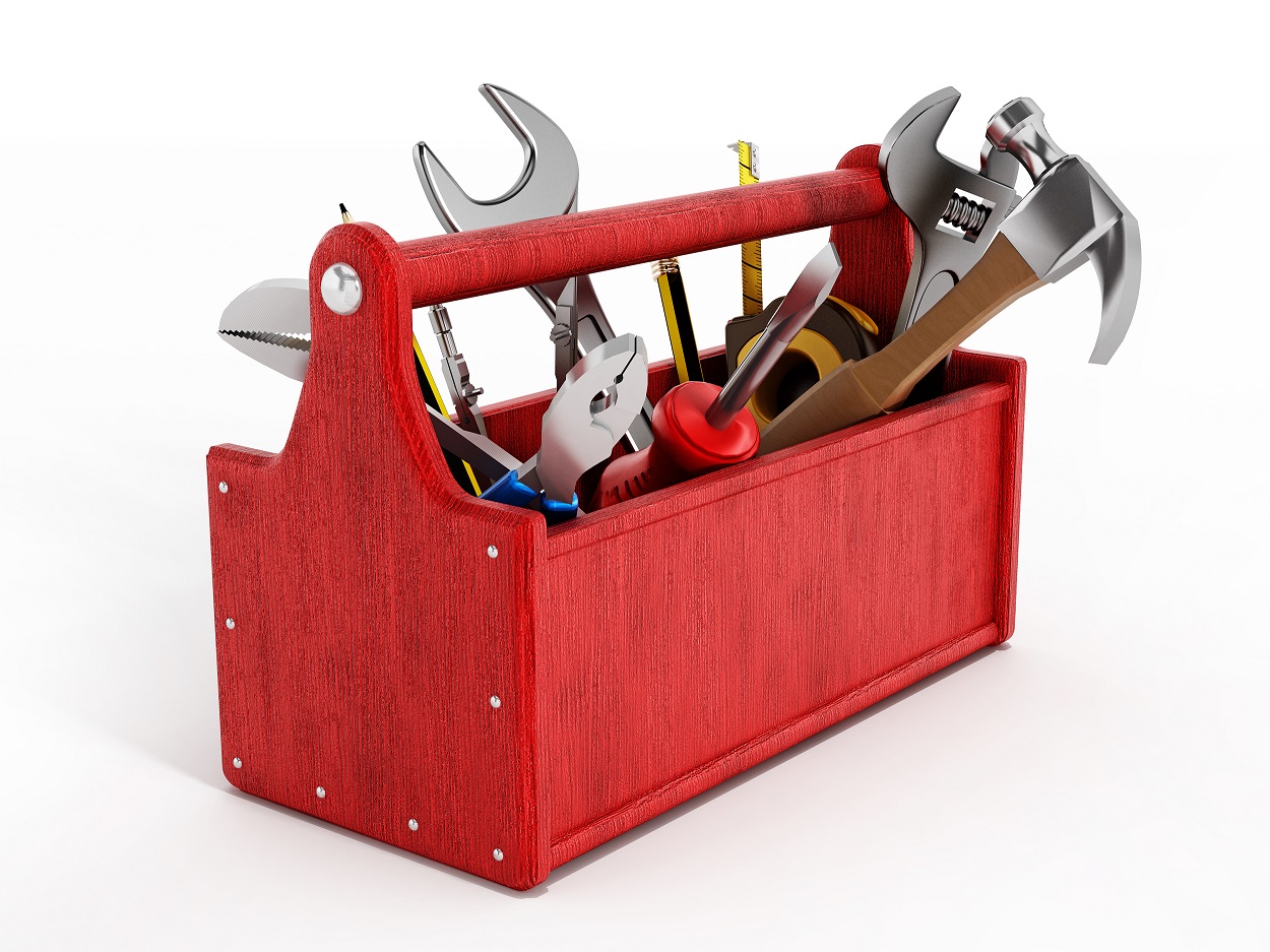 red toolbox full of different tools