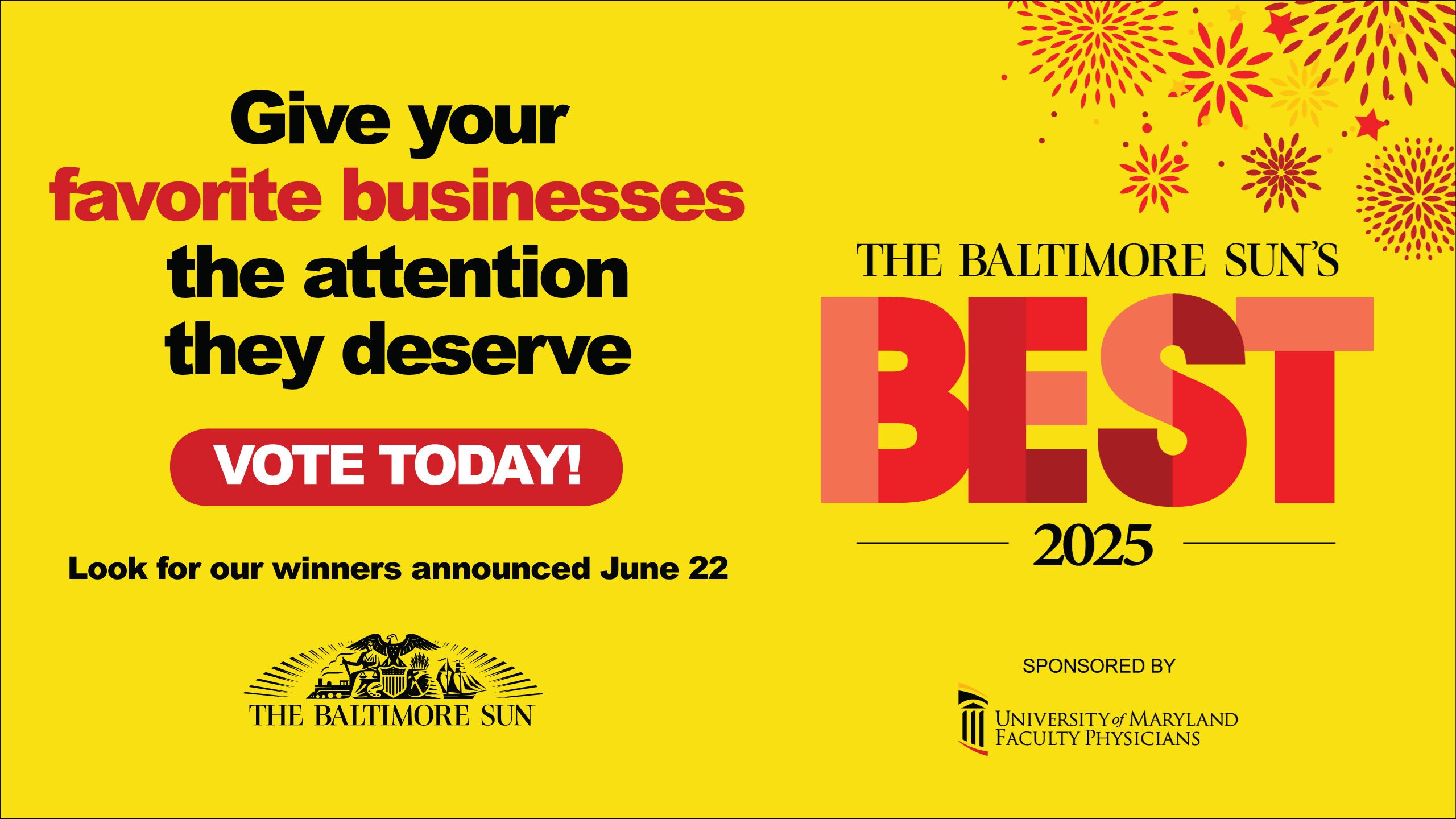 The Baltimore Sun's Best 2025 with yellow background