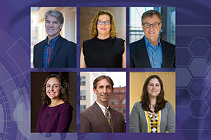 Headshots of faculty members Paul Shapiro, Audra Stinchcomb, James Polli, Mojdeh Heavner, C. Daniel Mullins, and Kimberly Claeys