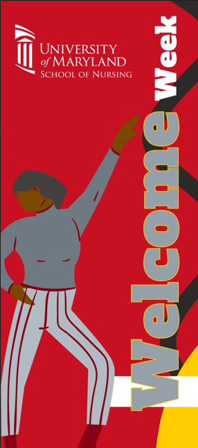 Welcome Week with illustration of person dancing and UMSON logo