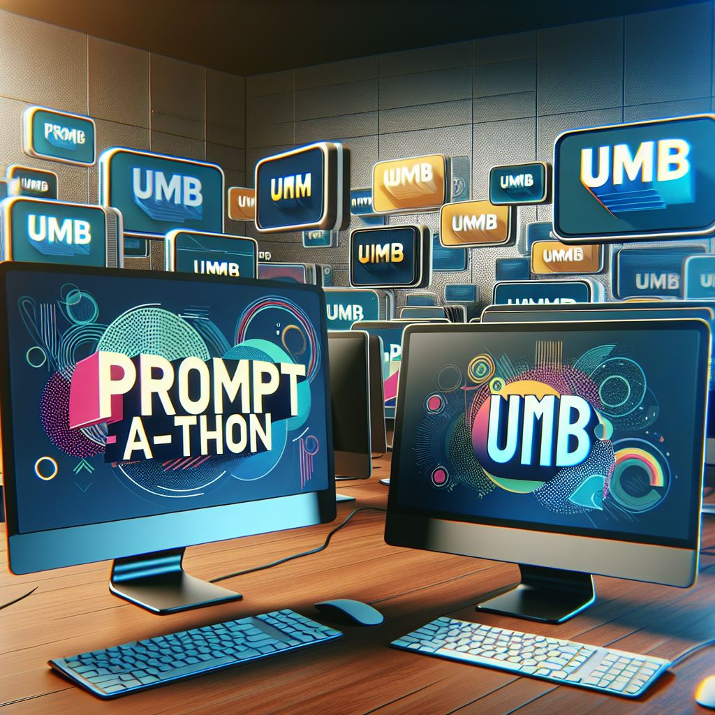 graphic of people in computer lab with prompt-a-thon in background