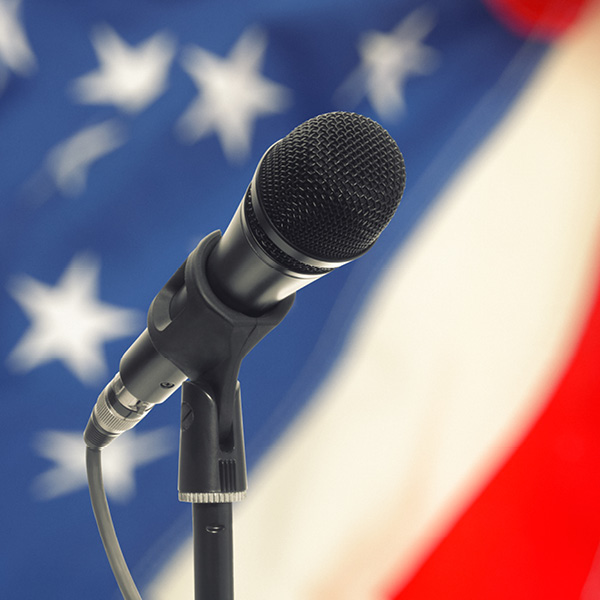 Microphone with a U.S. flag background