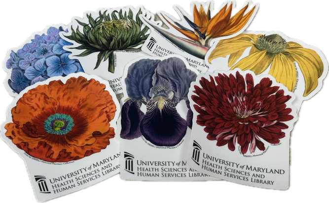 Set of 7 botanical stickers from the HSHSL.
