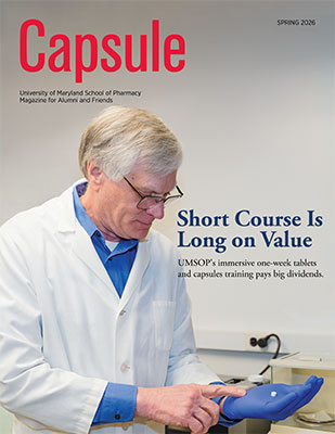 Cover of Capsule magazine showing Dr. Steve Hoag in a lab coat holding a capsule in a gloved hand, with the headline 