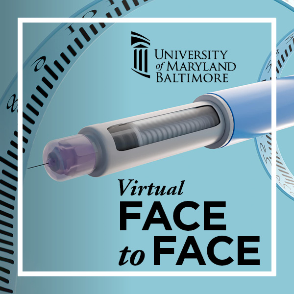 syringe on light blue background with Virtual Face to Face