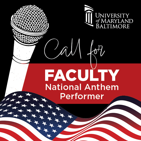 Call for Faculty National Anthem Performer with microphone and U.S. flag