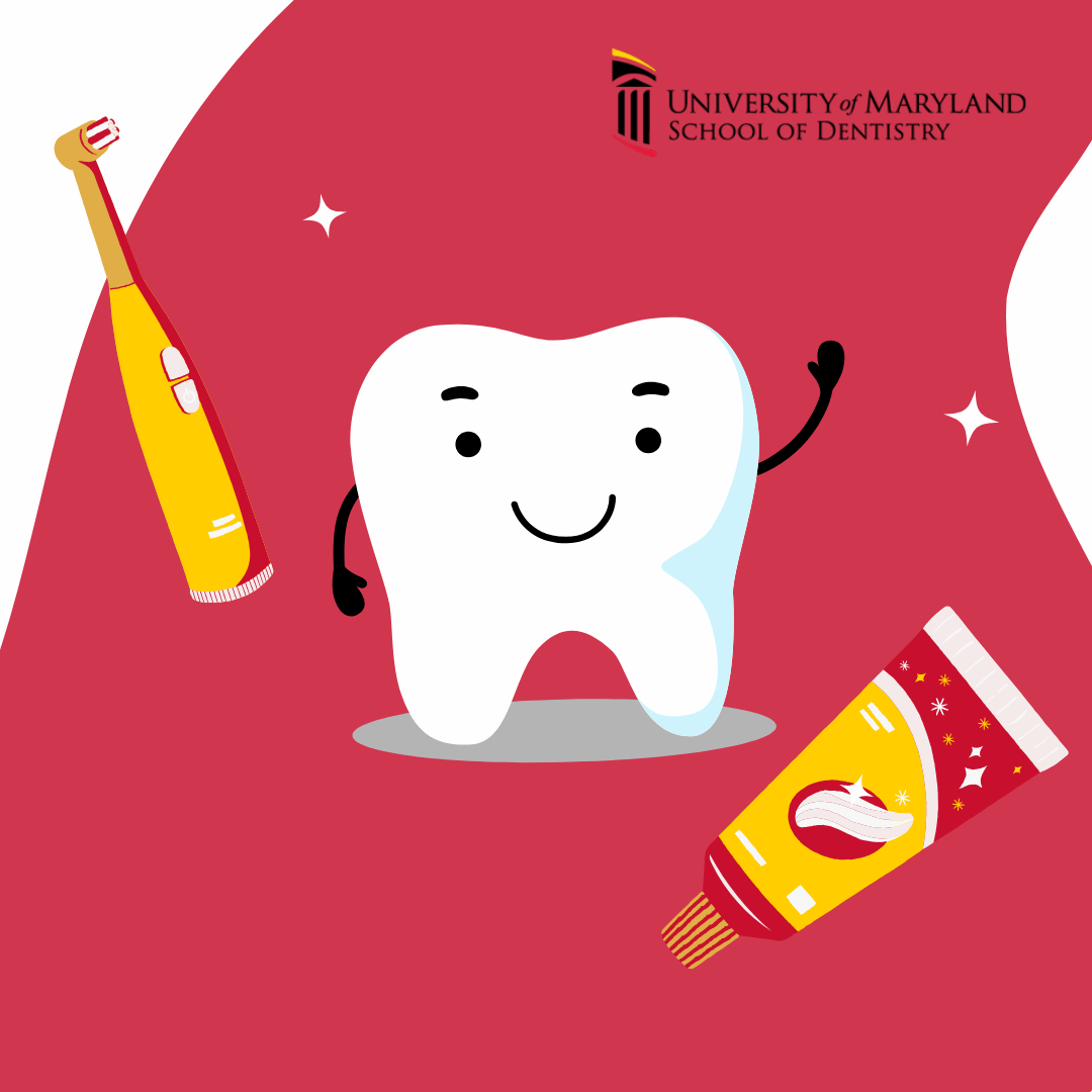Branded Image of a smiling tooth with an electric toothbrush and toothpaste