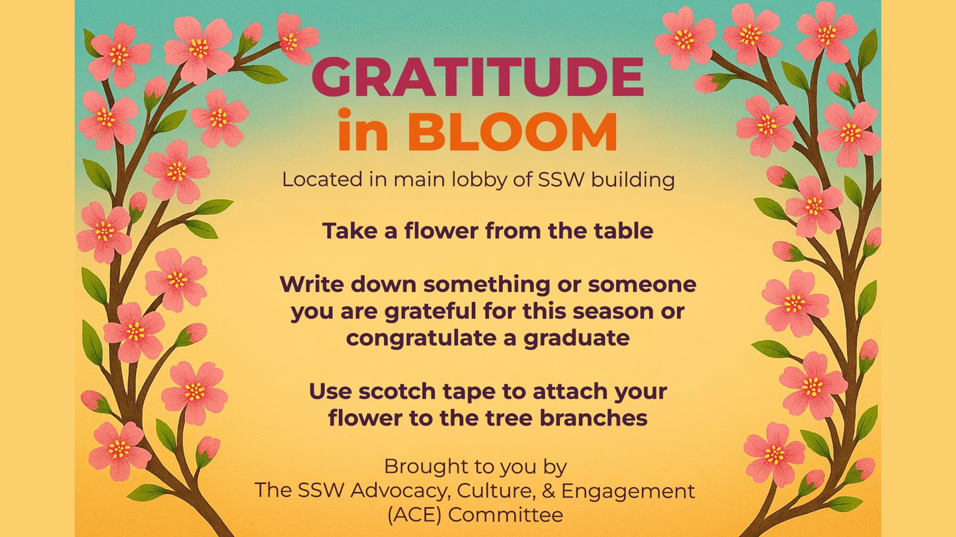 Colorful image with flowers explaining the Gratitude in Bloom activity.