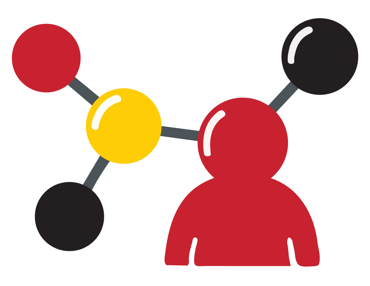 A silhouette of a person with molecules surrounding it.
