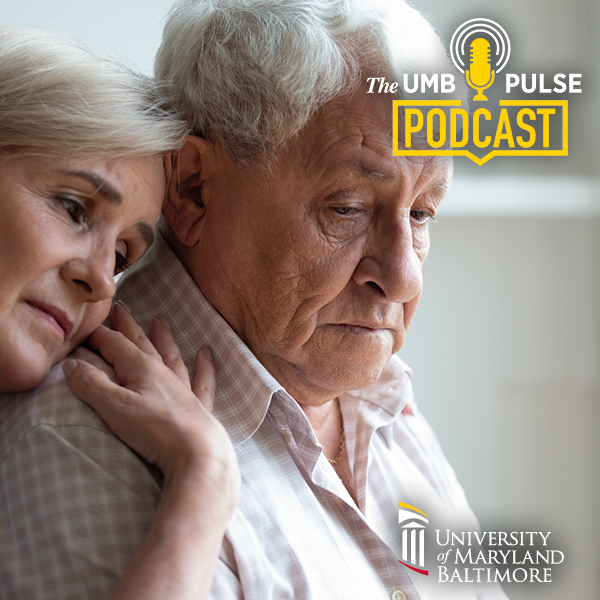 UMB Pulse Podcast logo with older woman hugging older man