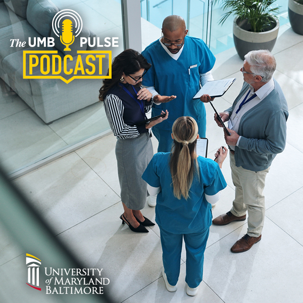 UMB Pulse podcast with health professionals standing and talking