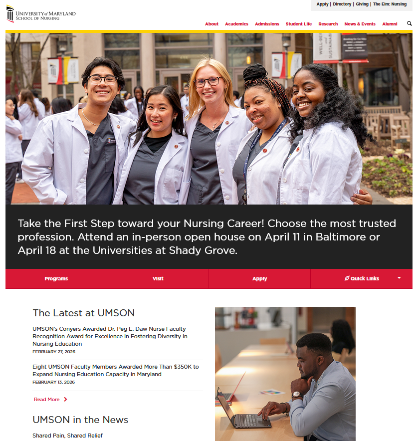 screen capture of UMSON homepage