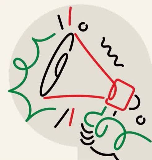 megaphone in red, green, and black