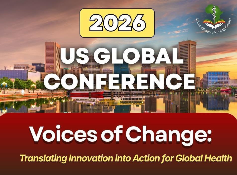 Baltimore skyline and harbor with U.S. Global Conference ad 
