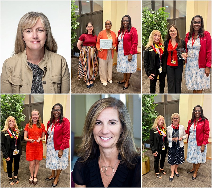 collage of photos of staff and faculty accepting their awards