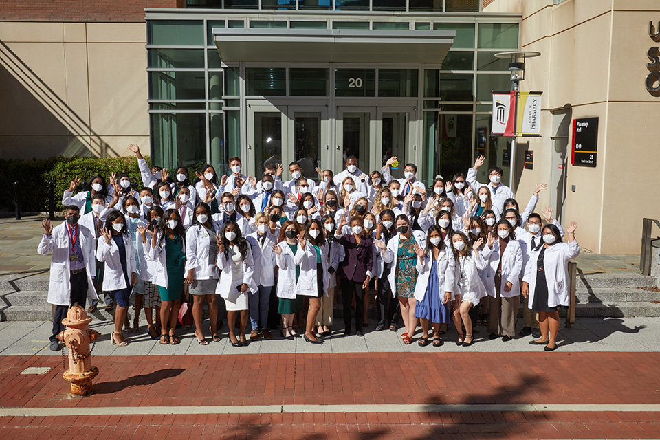 Group photo of the Class of 2024 outside Pharmacy Hall