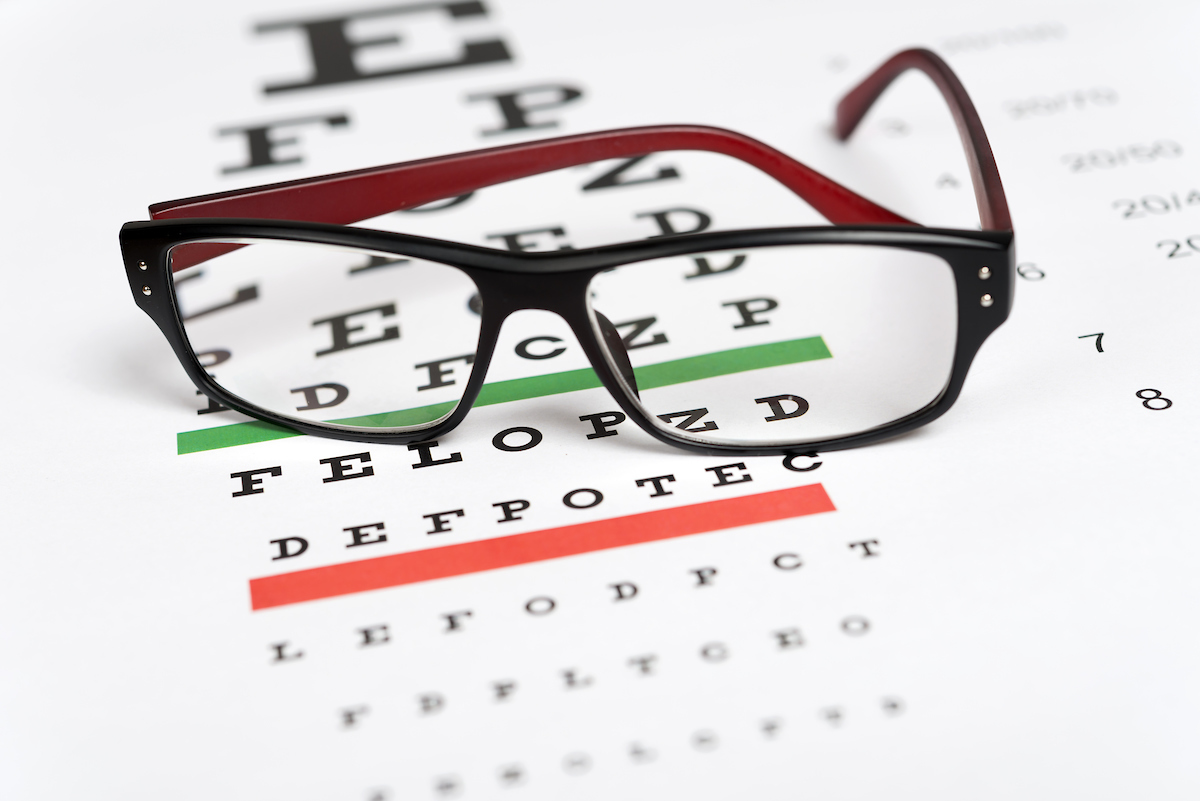 eyeglasses on eye chart