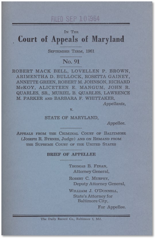 Cover of Brief of Appellee in Bell v. Maryland