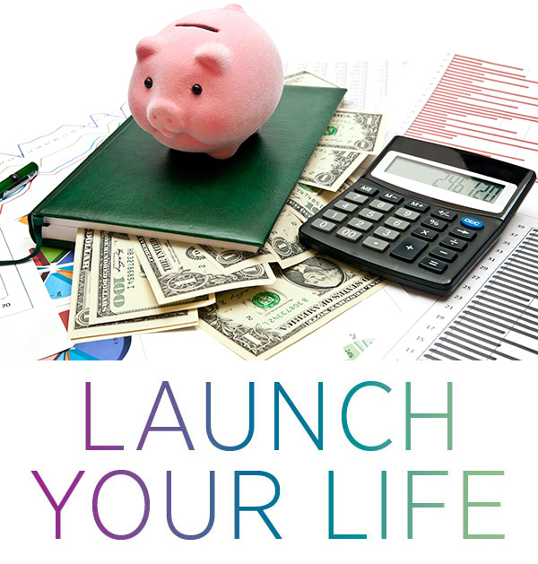 Launch Your life logo with piggy bank